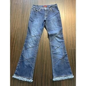 Vintage Acid Blue Jeans Womens 11 Flare Leg Hippie Bell Bottom Festival Raw Hem